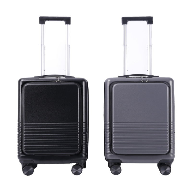 Durable spinner suitcase with front pocket